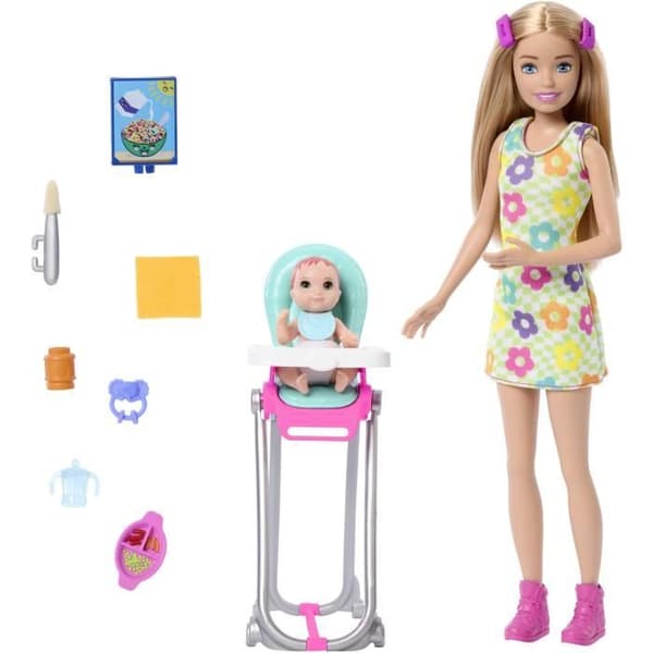 Barbie Skipper Sæt Babysitters Inc, 1 dukke, 1 baby, tilbehør HTK35 Multifarvet