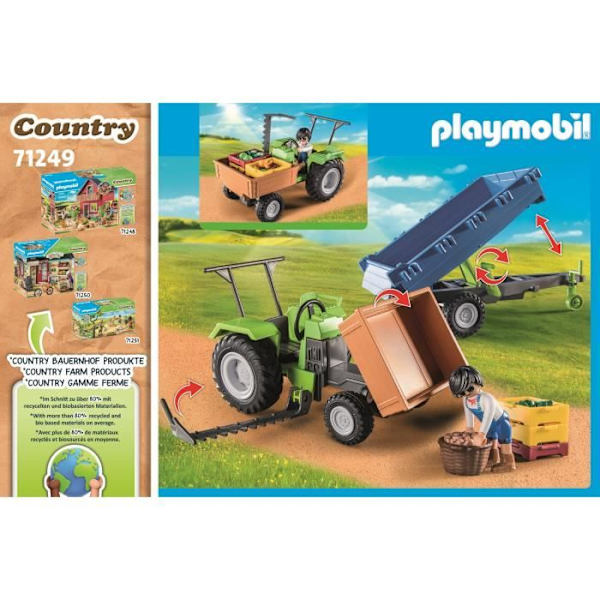 PLAYMOBIL 71249 Traktor med släp, Landsbygd Gården, 42 delar, Från 4 år Flerfärgad