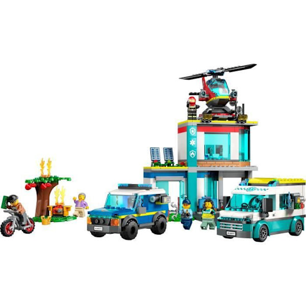 LEGO® City 60371 nödfordonshuvudkontor, leksakshelikopter, motorcykel och polisbil Vit