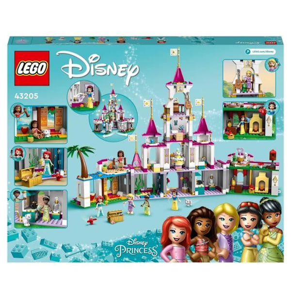 LEGO 43205 Disney Princess Epic Castle Adventures, Ariel-, Moana- ja Rapunzel-lelu, eläinhahmot, 6-vuotiaat ja sitä vanhemmat lapset Flerfarvet