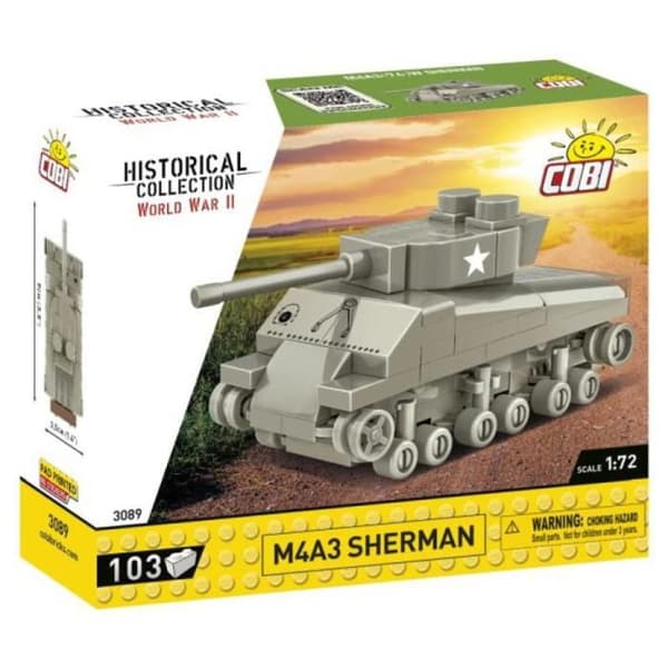 Maquette - COBI - M4A3 SHERMAN - 500 dele - Samlesæt - Farver Grøn og GRÅ Grågrön