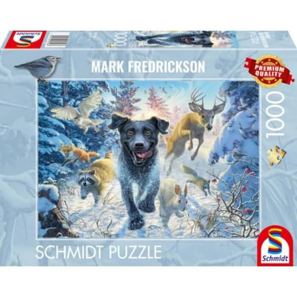 Puzzle - SCHMIDT - Sort labrador i sneen - 1000 brikker - 69,3 x 49,3 cm - Til voksne Svart
