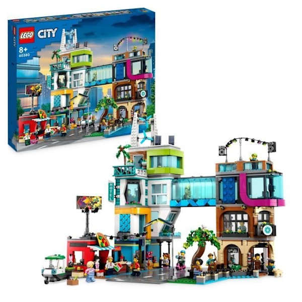 LEGO® City 60380 City Center, mallilelu, kampaamo, eläinlääkäri ja hotelli Flerfärgad