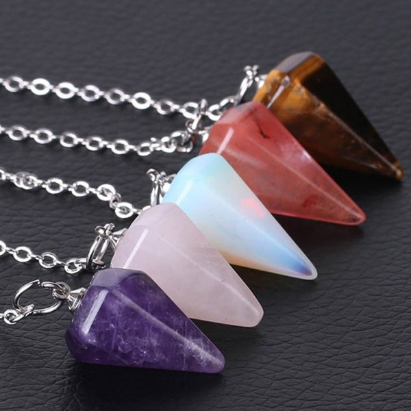 Naturlig helande ädelstenshänge smycken Reiki Pyramid Sexkantig pendel Kedjehänge amulett Y 1-White Turquoise