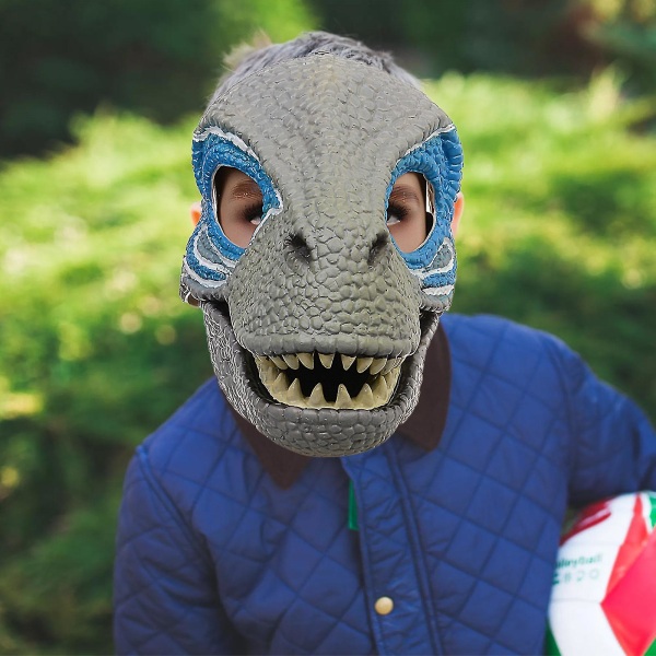 Dinosaur Mask Hodeplagg, Jurassic World Dinosaur Leker med åpning, bevegelig kjeve, Velociraptor Mask & Tyrannosaurus Rex Mask Bundle Blue