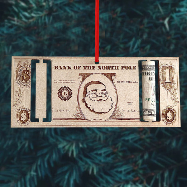 Jul unika pengar hållare trä julgran dekorative plånbok prydnad Paper Money Wallet