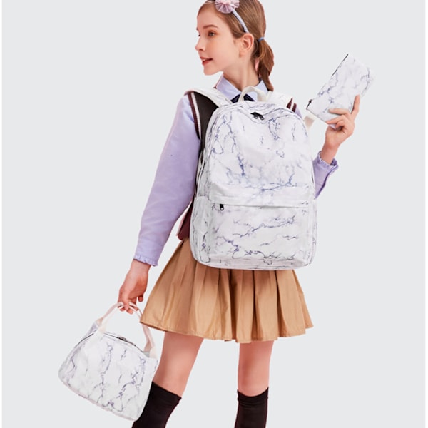 Söt marmor skolryggsäck för flicka Pojke Tonåringar Bokväska Set Laptop Dagsäck Lunch Tote Pencil Bag Skolväska