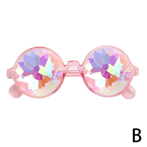 Kalejdoskop Rave Glasögon Rund Ram Crystal Lens Rainbow Prism pink One-size