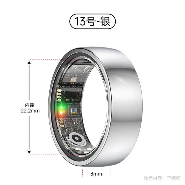 Älysormus R1000 – Unimonitori, Bluetooth 5.0, Veren happimittari Hopea Silver 13