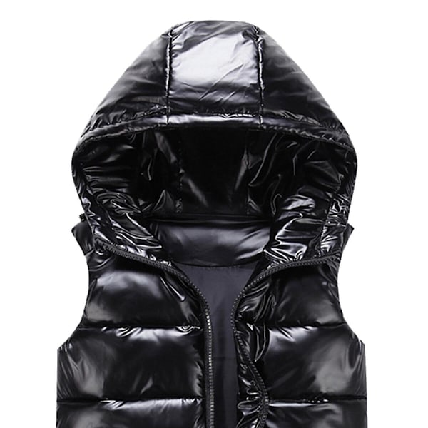Sliktaa Unisex Kiiltävä Vedenpitävä Hihaton Takki Kevyt Toppaliivi - Musta Black XL