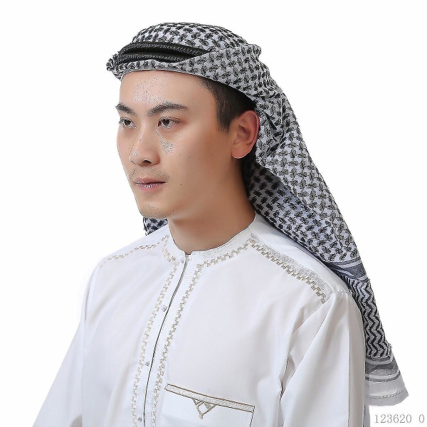 3pc Muslim Men Sets Abaya Robe+turban+headband O Neck White Islamic Saudi Arab Prayer Ramadan Clothing Dubai Kaftan Dress CMK Black 54