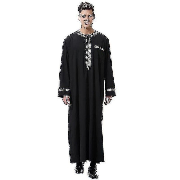 Men Mu  Saudi Robe Kaftan Dubai Tunic Long Top Blouse Thobe Clothes CMK black 3XL