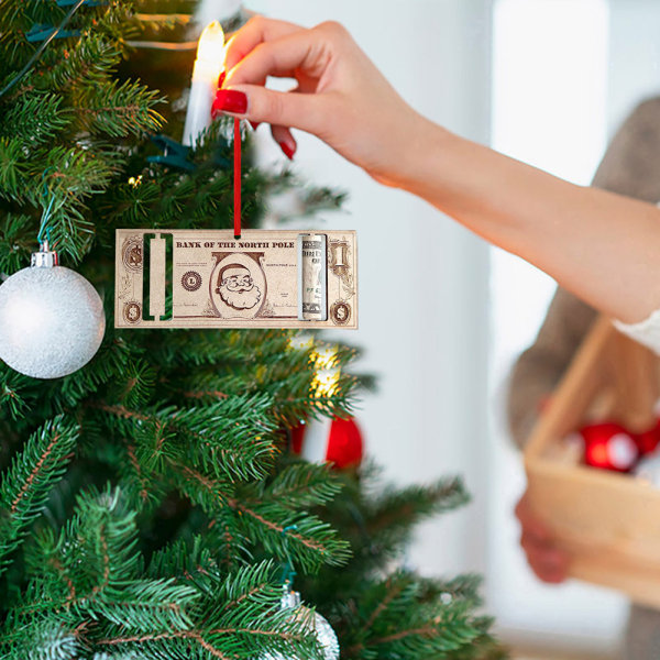 Jul unika pengar hållare trä julgran dekorative plånbok prydnad Paper Money Wallet