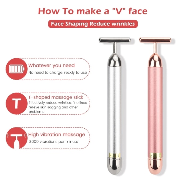 Vibrationsbantning Massager Facial Stick Facial T-formad verktyg pink