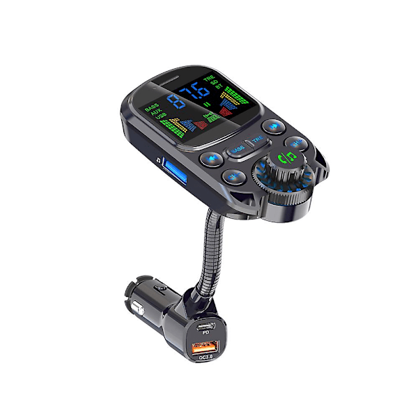 Ny bil FM-sender biloplader Bluetooth 5.3 QC 3.0 Hurtigopladning PD biloplader MP3-afspiller Understøtter TF-kort U-disk