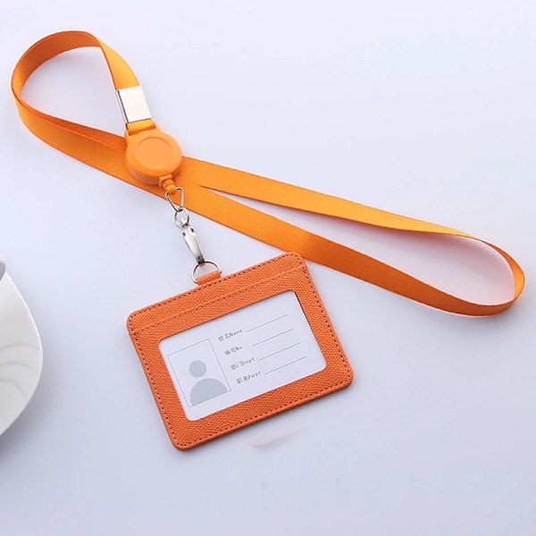 Infällbara nyckelband ID-bricka Hållare Läder Bank Bus Pass Case Cover Män Dam Bank Kreditkortshållare Rem Korthållare orange(.1496)