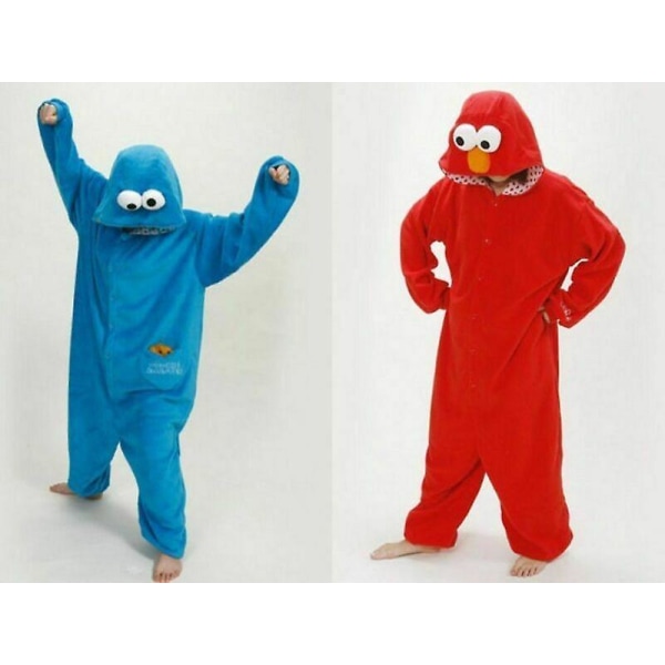 Vuxen Sesame Street Cookie Monster Elmo Kostym Pyjamas A Red XL