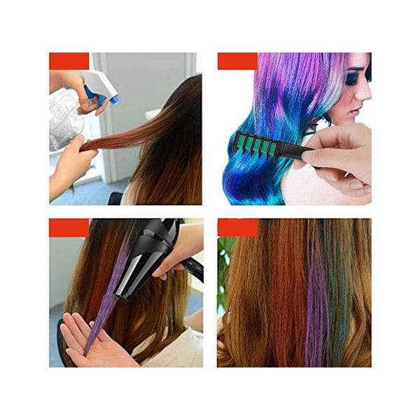 6-pak Kritkamme / Hårkridt - Midlertidig hårfarve Multicolor multifärg