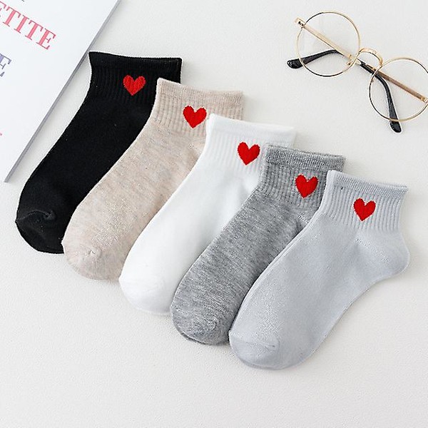 5 par vår- och sommarsockor för damer, matchande röda kärlek Kawaii båtstrumpor, tunn sektion för damstrumpor, dam-5 par, en one size 5 pairs 5 pairs Uniform code