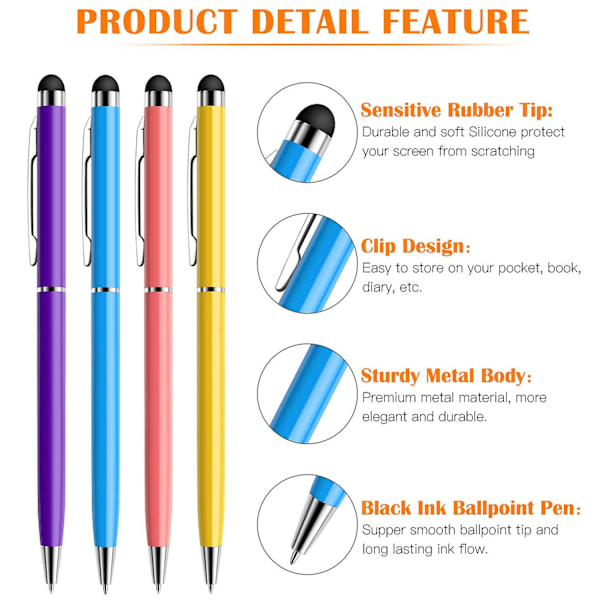 Penna 10-pack Universal Capacitive 2 i 1 Retractable Kulspetspennor och Stylus Pekskärmspenna för surfplattor/ipad/iphone