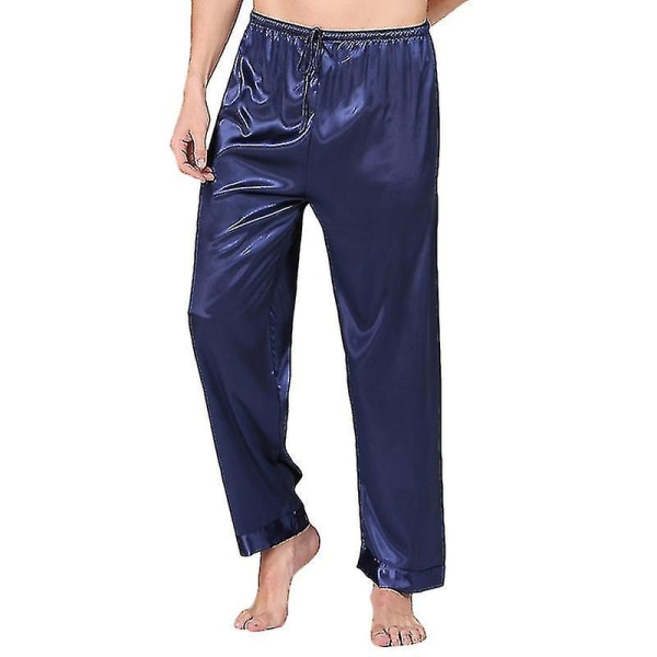 Men Satin Long Pyjamas Bottoms Pajamas Pants Sleepwear Trousers CMK Blue 2XL