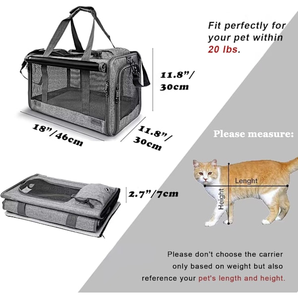 Kæledyrsbur til Store Katte, Blødt Kattebur til Mellemstore Store Katte og Hvalpe op til 9 kg, Vaskbart Hundebursbeskyttelse til Hjemmet Udendørs Grå Grey L