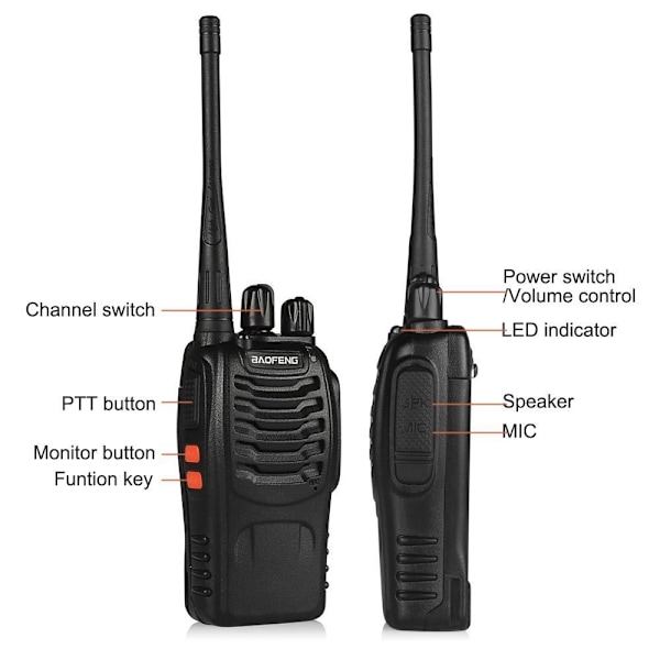 2-Pack BaoFeng BF 888 S V2 UHF Tvåvägsradio / Walkie Talkie Inbyggd LED-ficklampa Black Svart
