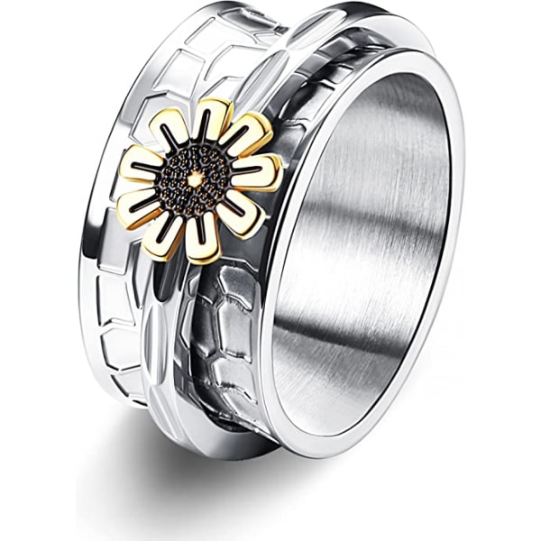 Rostfritt stål Blomma Carving Spinner Ring Daisy Fidget Band Ringar Moon Star Evil Eyes Cross Anxiety Ring för kvinnor Män-US12