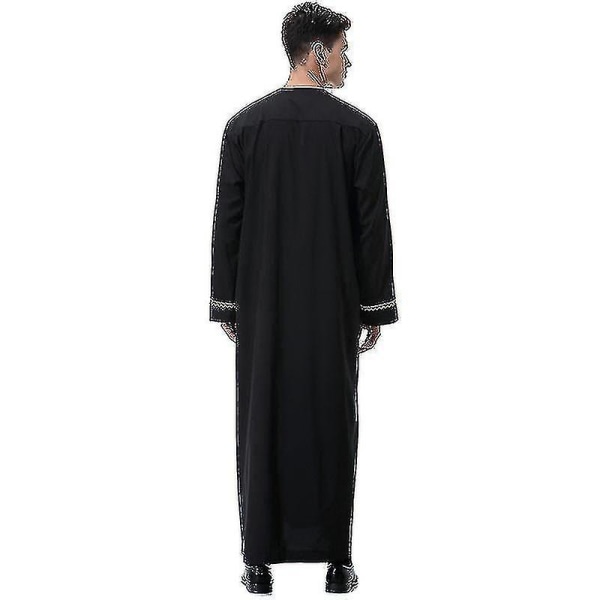 Men Mu  Saudi Robe Kaftan Dubai Tunic Long Top Blouse Thobe Clothes CMK black 3XL