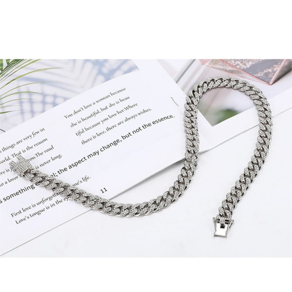 【Mingbao butik】 Sett med 2 cubanske kjede rhinestone halskjede armbånd for elsker Jubileums bursdagsgave Sølv 50 cm 20 cm Silver 50cm 20cm