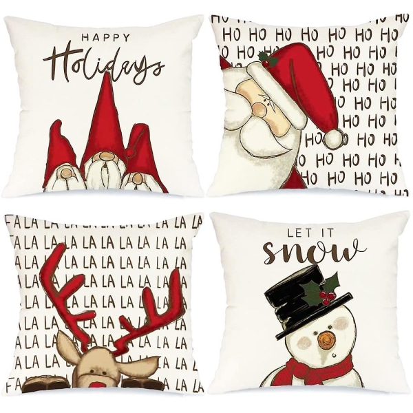 Christmas Design Cushion Cover 18X18 Throws Set Of 4 White