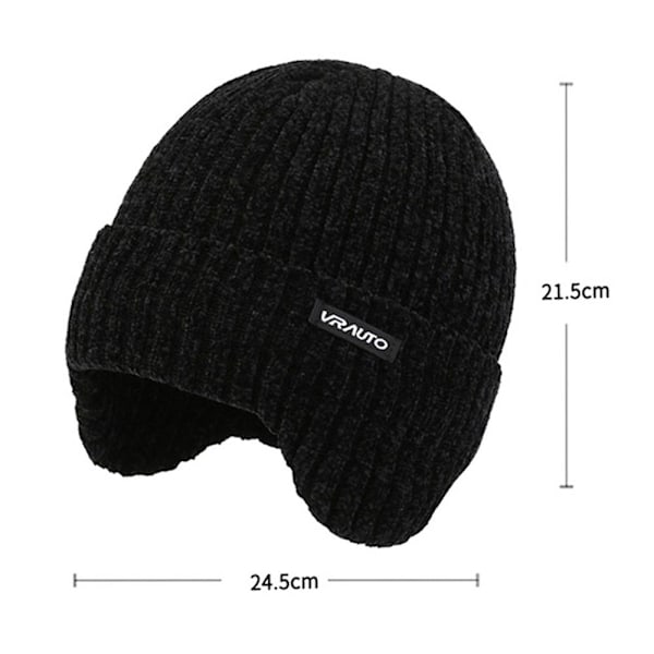 Tuulenpitävä villavuorattu pehmeä neulottu pipo, korvaläppämyssy, ulkoiluun ja talveen paksu ja lämmin pipo musta black No,