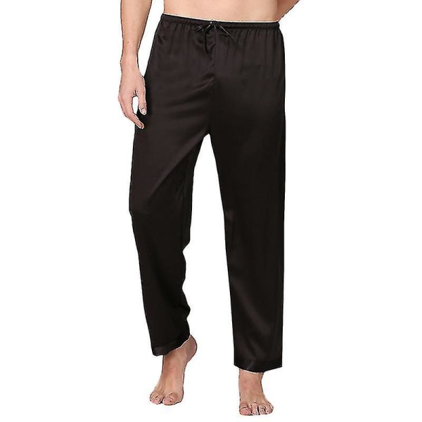 Men Satin Long Pyjamas Bottoms Pajamas Pants Sleepwear Trousers CMK Black 3XL