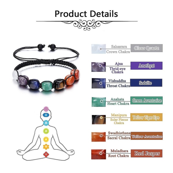 7Chakra Healing Crystal Armband Ädelstenar Stenpärlor flätade