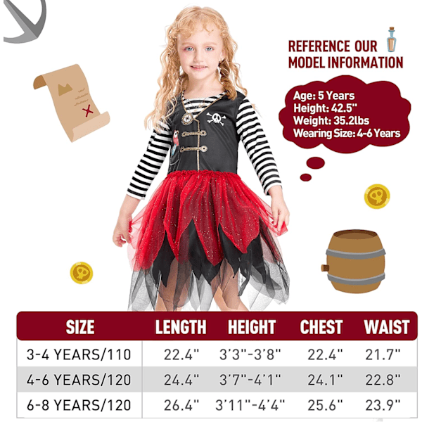 Piratdräkt för barn, maskeradkläder, festkläder, för pojkar och flickor Färgglad Färgglada 7-8 ans