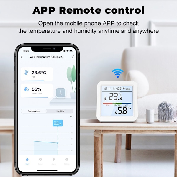 Smart WiFi Temperatur- och luftfuktighetsmätare Slitstark Bekväm temperatursensor för kontor och hem
