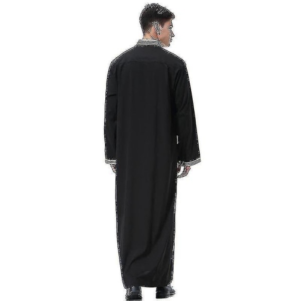 Men islamsk Saudi Muslim Lang Robe Dubai Arab Thobe Kaftan Klær Xinda CMK Black XL