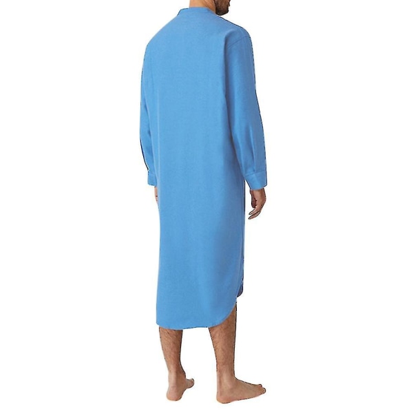 Mens Hood One-piece Sleepshirt Cotton Nightshirt Soft Sleepwear Plain Nightgown Pajamas CMK Blue 2XL