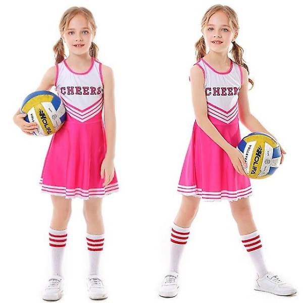 Kid's Girls School Party Cheerleader kostym Halloween musikalisk festklänning pink pink 120cm
