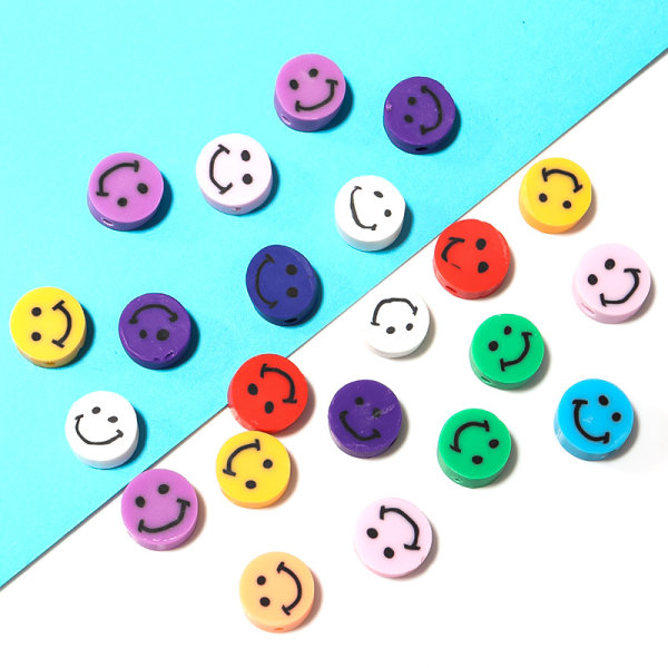 50 stk 10mm Happy Face Smiley Face Perler, Smiley Håndlaget Bead