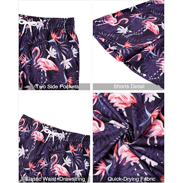 Herre Hawaiiskjorte og shorts sett Regular Fit kortarmet casual funky strand flamingo skjorte sett 3X 3XL Purple Flamingo Leaf
