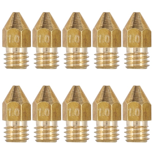 10-pak 1 mm messingekstruderdyser til 1,75 mm MK8 3D-printere