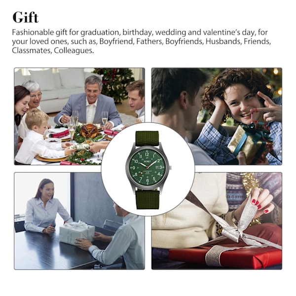 Herre Armbåndsur Mode Herre Militær Ur Vævet Nylon Bælte Kalender Quartz Ur til Mænd Under Festival Julegave til Elskere