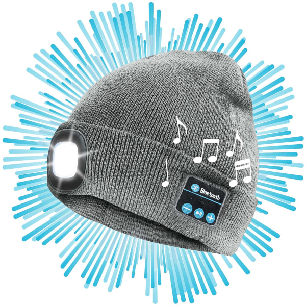 Bluetooth Led Beanie Lämmin eristävä ladattava hattu grey