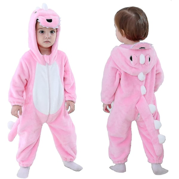 Småbarn Tiger Dinosaur Dyr Fancy Dress Kostyme Hette Jumpsuit A Pink Dinosaur 90cm