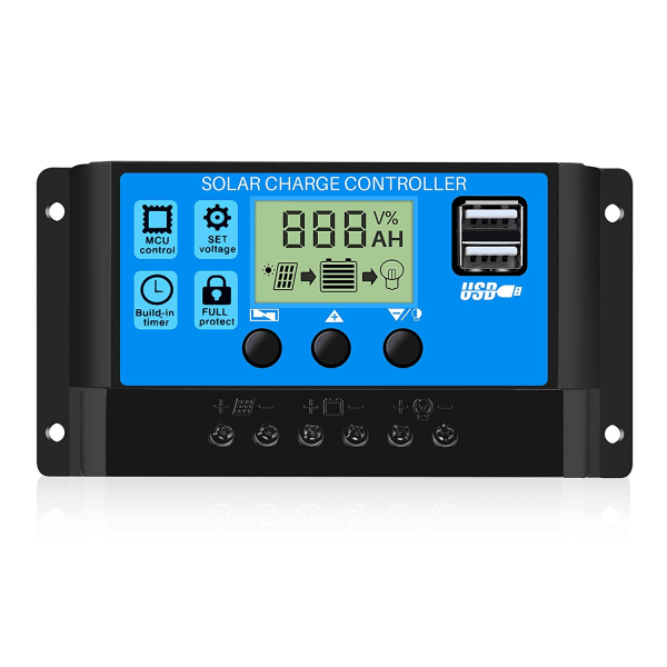 30A Solar Charge Controller med LCD-skjerm