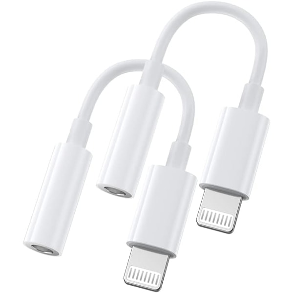 2x Lightning til 3,5 mm adapter til hovedtelefoner Hvid White one size
