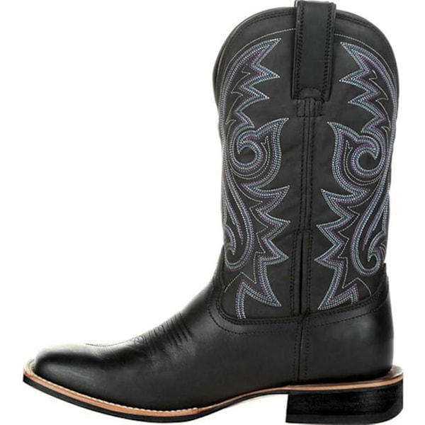 Herr och dam sport bred fyrkantig tå västerländska cowboystövlar black black EU 46