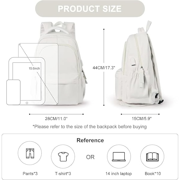 Kannettavan tietokoneen reppu, vedenpitävä kannettavan tietokoneen reppu 18 tuuman USB-latauskoululaukulla White