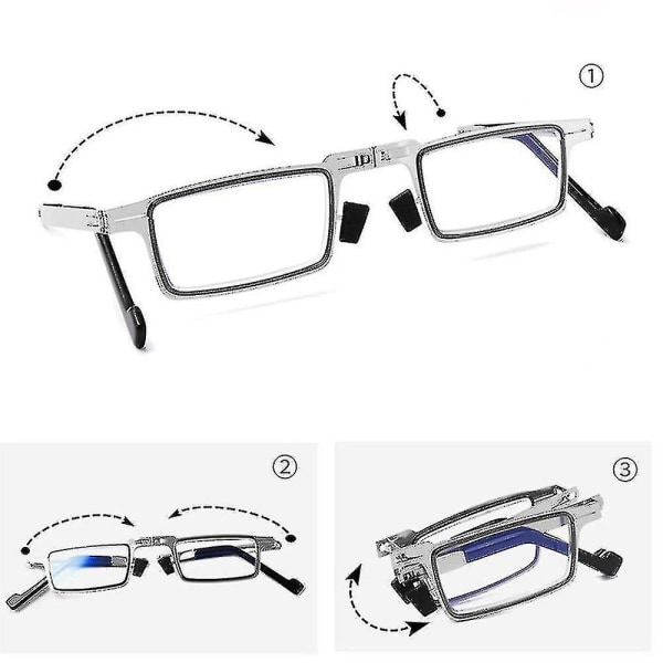 Bärbara hopfällbara läsglasögon Män Metall Rund Fyrkantig Anti Blue Light Glasögon Presbyopia Glasögon Båge Dioptri +1,0 Till+4,0